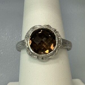 Sterling silver Smokey Quartz and diamond ring